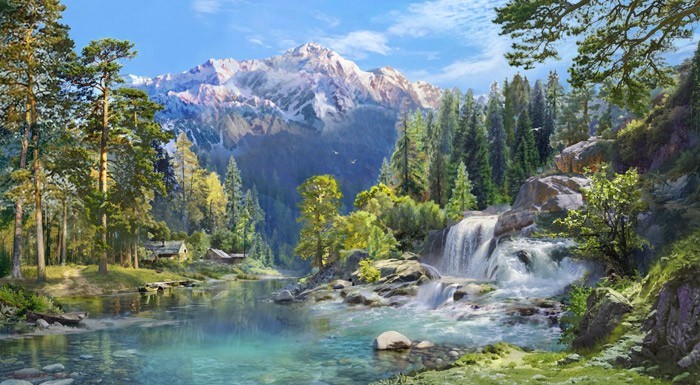 Дом с водопадом (эскиз)